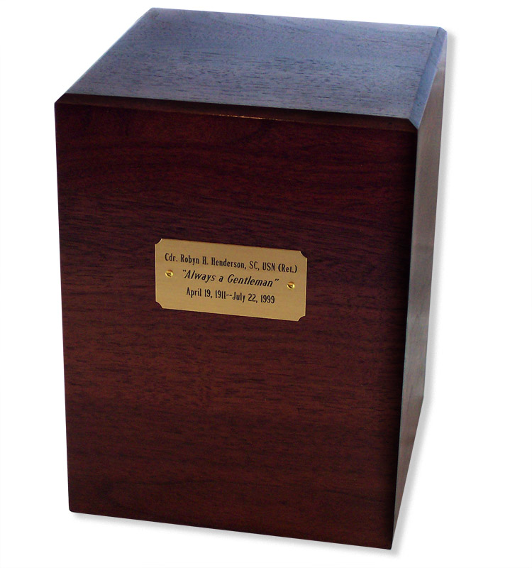 Top Mounted Engraved Brass Plate on a Human Urn